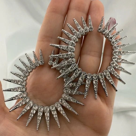 New! Luxury Silver Spiked Hoop Earrings - 40 mm Sparkle Circle